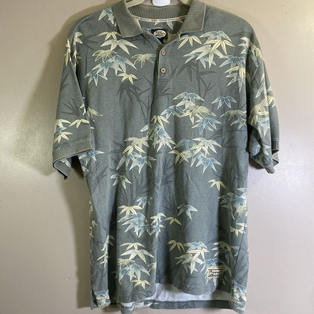 VTG Tommy Bahama Polo Shirt Mens Large Bamboo Hawaiian Floral Cotton